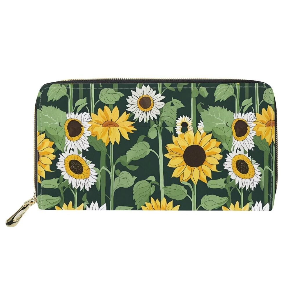 1343 Sunflower Print Wallet Credit Card Holder Small Handbag Zipper Couch